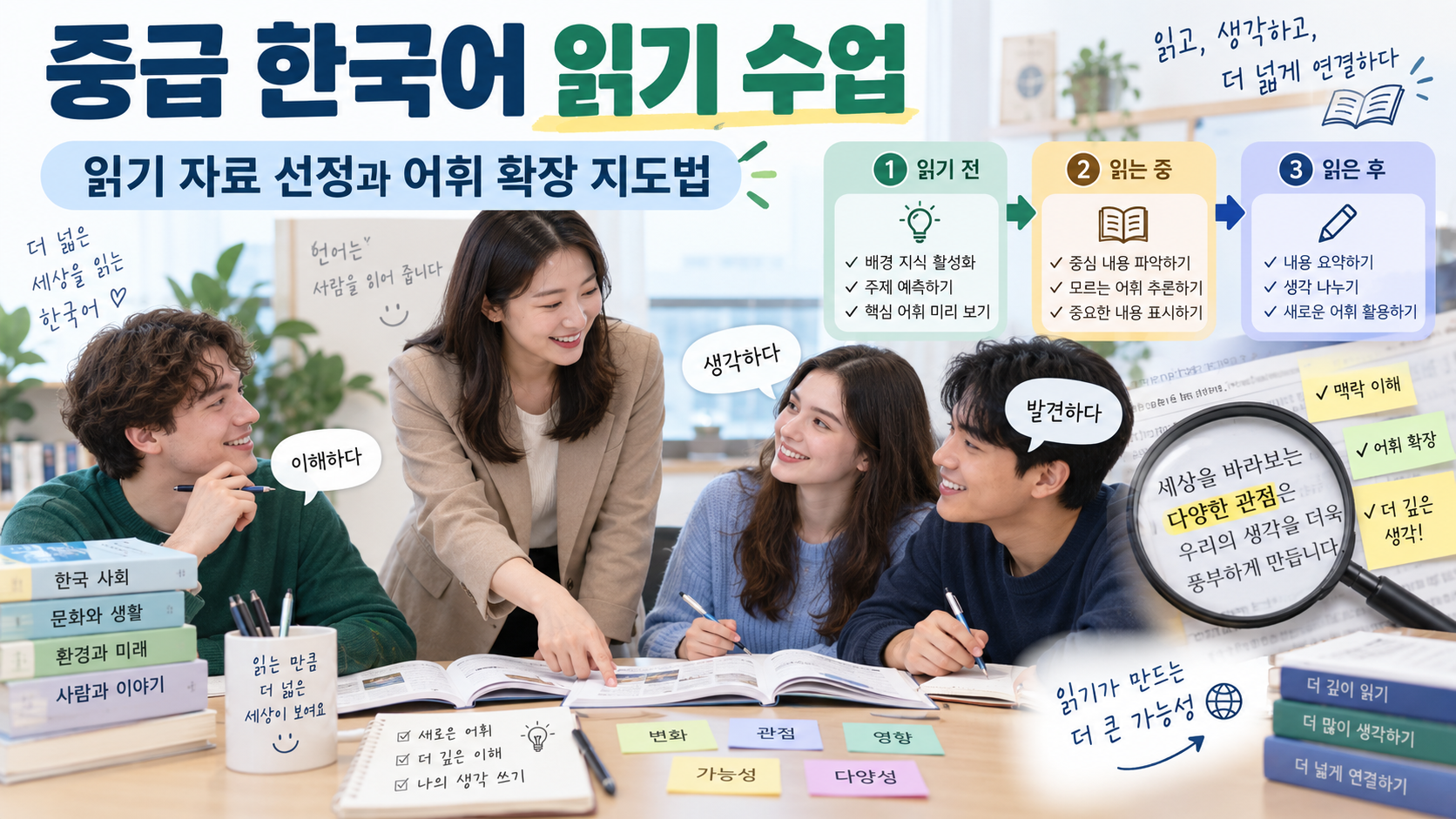 중급 한국어 읽기 수업 인포그래픽